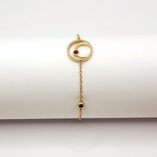 Yellow Gold Bracelet with diamonds and ruby - AM5001